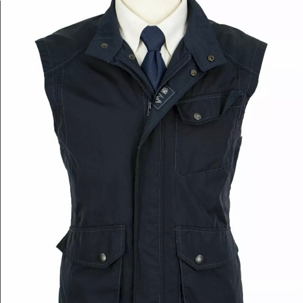 Fay Blue Polyamide Cotton Italy Top Stitch Patch Pkts Tactical Gilet Vest 42US
